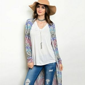 Grey Mauve Long Cardigan Aztec Duster